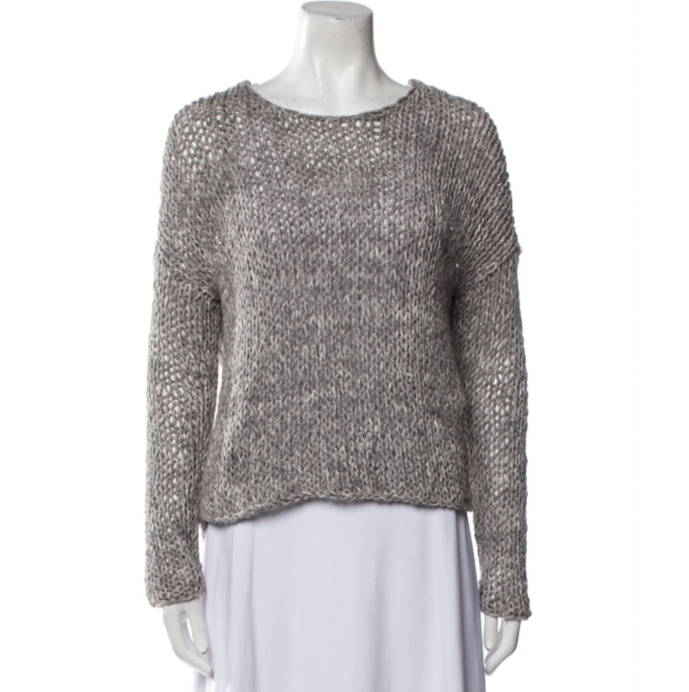 Vince Hand Knitted Scoop Neck Gray Sweater Top